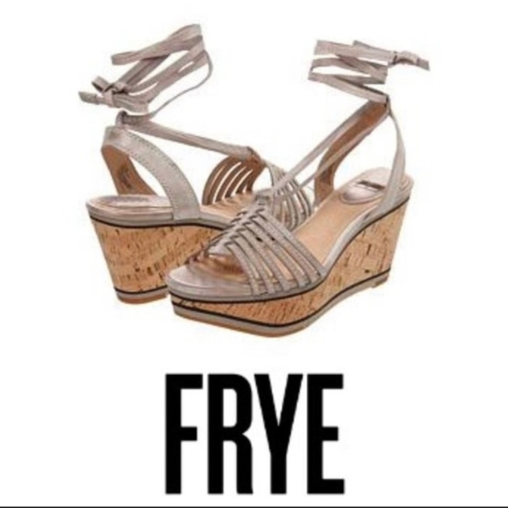 Frye Leather Carlie Strappy Platform Wedge Sandals Size 7